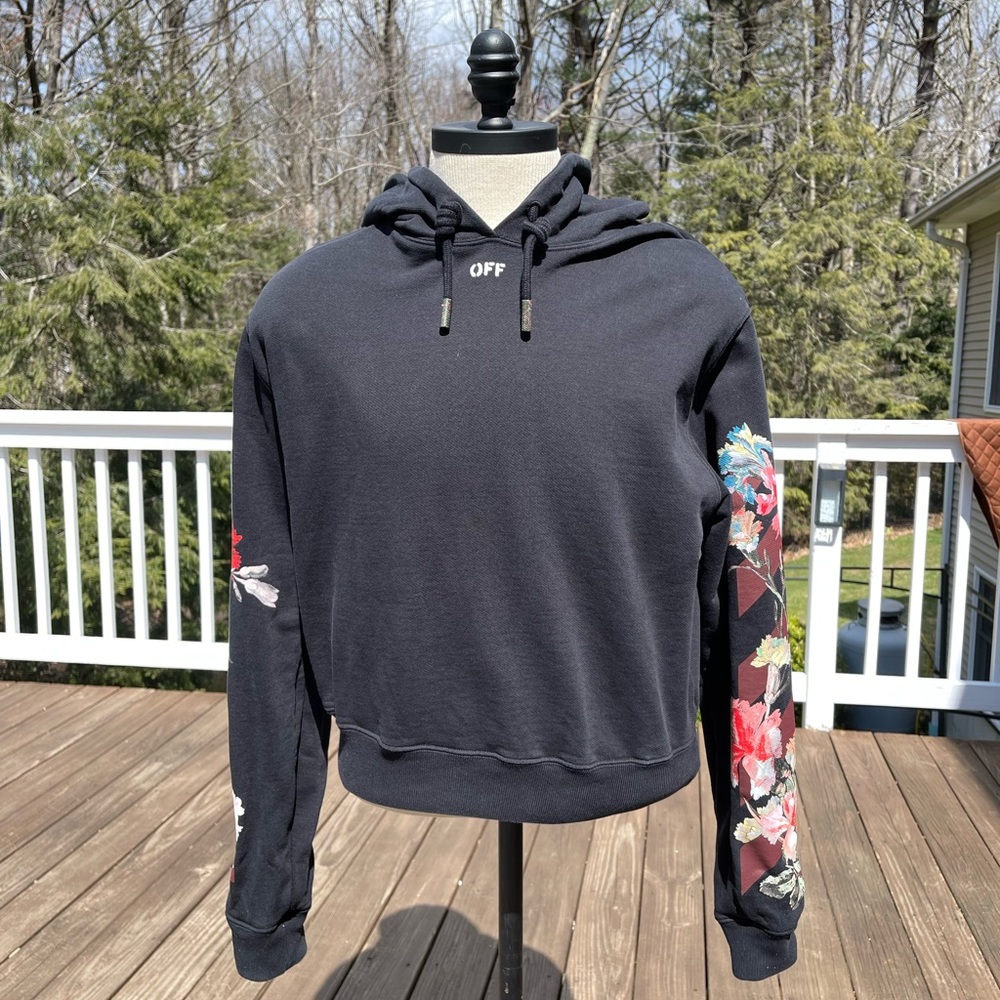 Off-White 2019 Cropped Flower Hoodie Sweatshirt